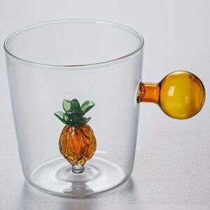 300ml Lot Of 2 3D Cup With Sphere Handle or Juice Milk Tea - Pineapple